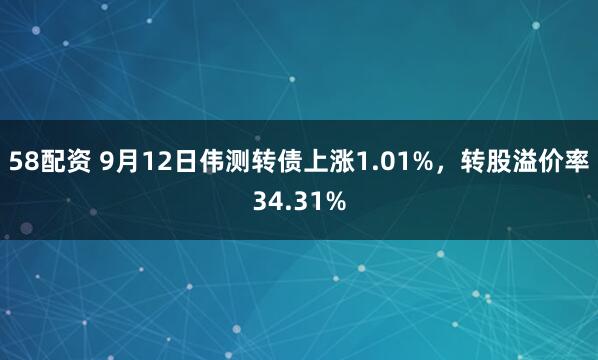 58配资 9月12日伟测转债上涨1.01%，转股溢价率34.31%